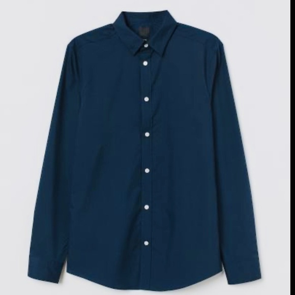 H&M button down mens navy blue Dress Shirt easy iron size small - Picture 2 of 11